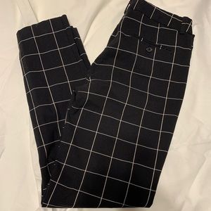 Dark academia black and white windowpane trousers